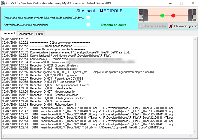 Capture d'écran de l'interface de synchronisation multi-sites Odyssée